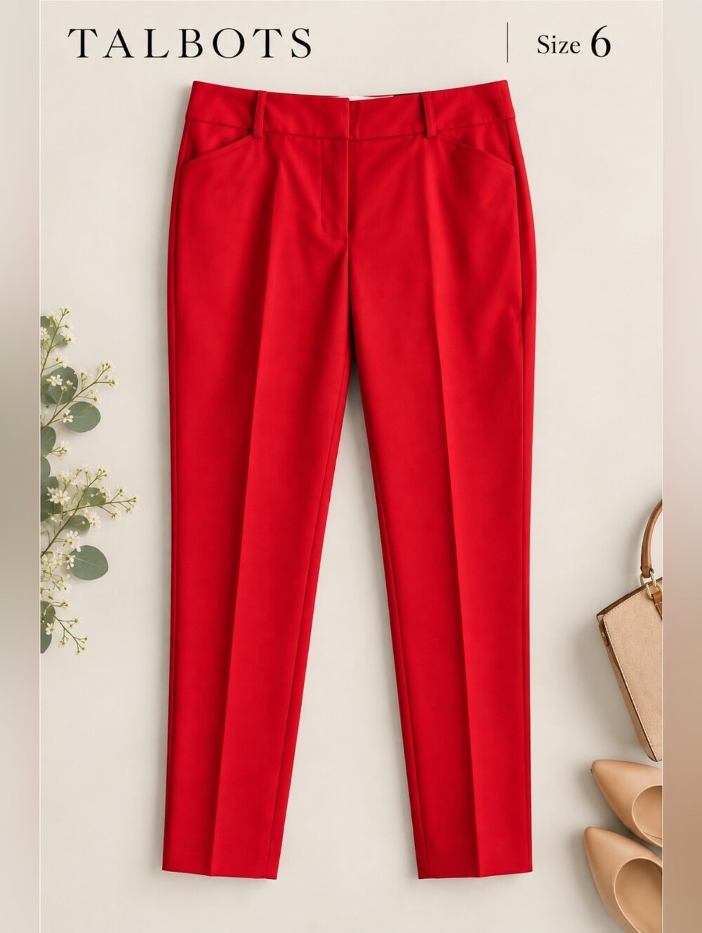 ❤️NWT Talbots Vibrant Red Hampshire Ankle Straight Leg Trousers, Size 6